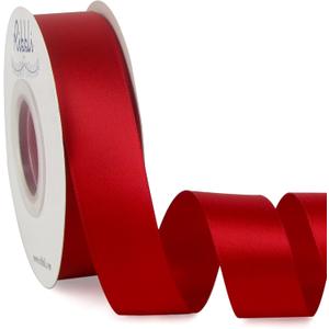Ribbli Double Faced Red Satin Ribbon,1 x Continuous 25 Yards,Fabric Ribbon Use for Bows Bouquet,Christmas Gift Wrapping,Floral Arrangement