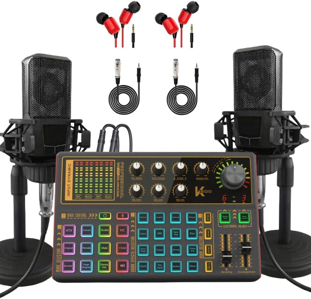 sktome K300 Sound Effects Board, Podcast Equipment Bundle for 2, Voice Changer Podcast Microphone Bundle - Multiple Sound Effects, Perfect for Podcasting, Recording, Singing, Streaming and Gaming