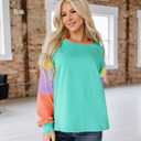 miduo Womens Long Sleeve Tops Color Block Stitching Casual Loose Fit Crew Neck Shirts Blouses (XXL)