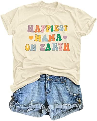 JINTING Mama Shirt Women Happiest Mama On Earth T-Shirt Funny Magic Kingdom Tee Shirts Short Sleeve Tops L