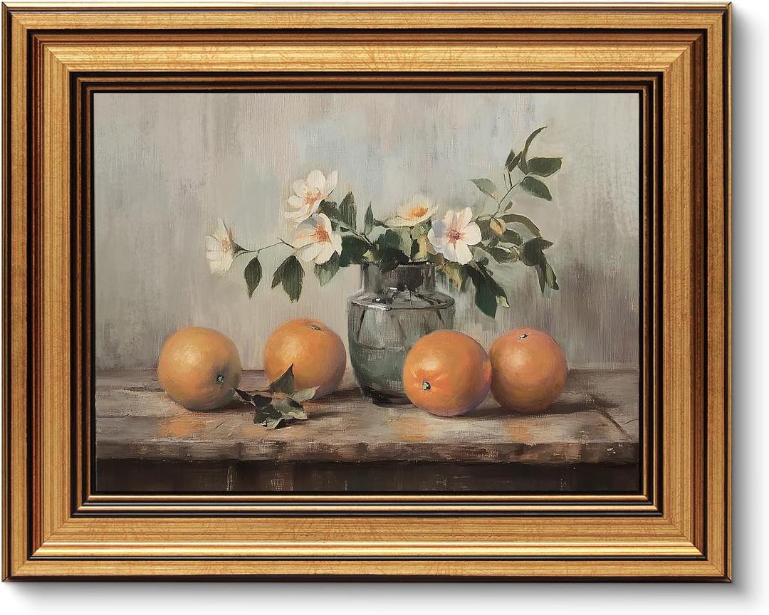 VIYYIEA Vintage Gold Framed Canvas Prints Wall Decor, Farmhouse Vintage kitchen Wall Art, Classical Oranges Still Life Paintings, Rustic Pictures for Dining Room Living Room Shelf, 8x10inch