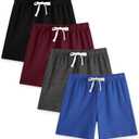 4 Pack Boys Toddler Shorts French Terry Cotton Shorts Summer Casual Elastic Waist with Drawstring for Kids(Age 6-7)