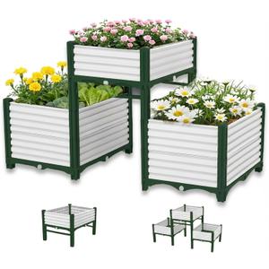 3PCS Raised Garden Beds Outdoor with Legs Planter Box, 47x16x21in Reinforced Support Rods, Drainage Grid, Multi-Combination Options for Vegetables, Flowers, Herbs, Ideal for Balcony, Patio Gardening