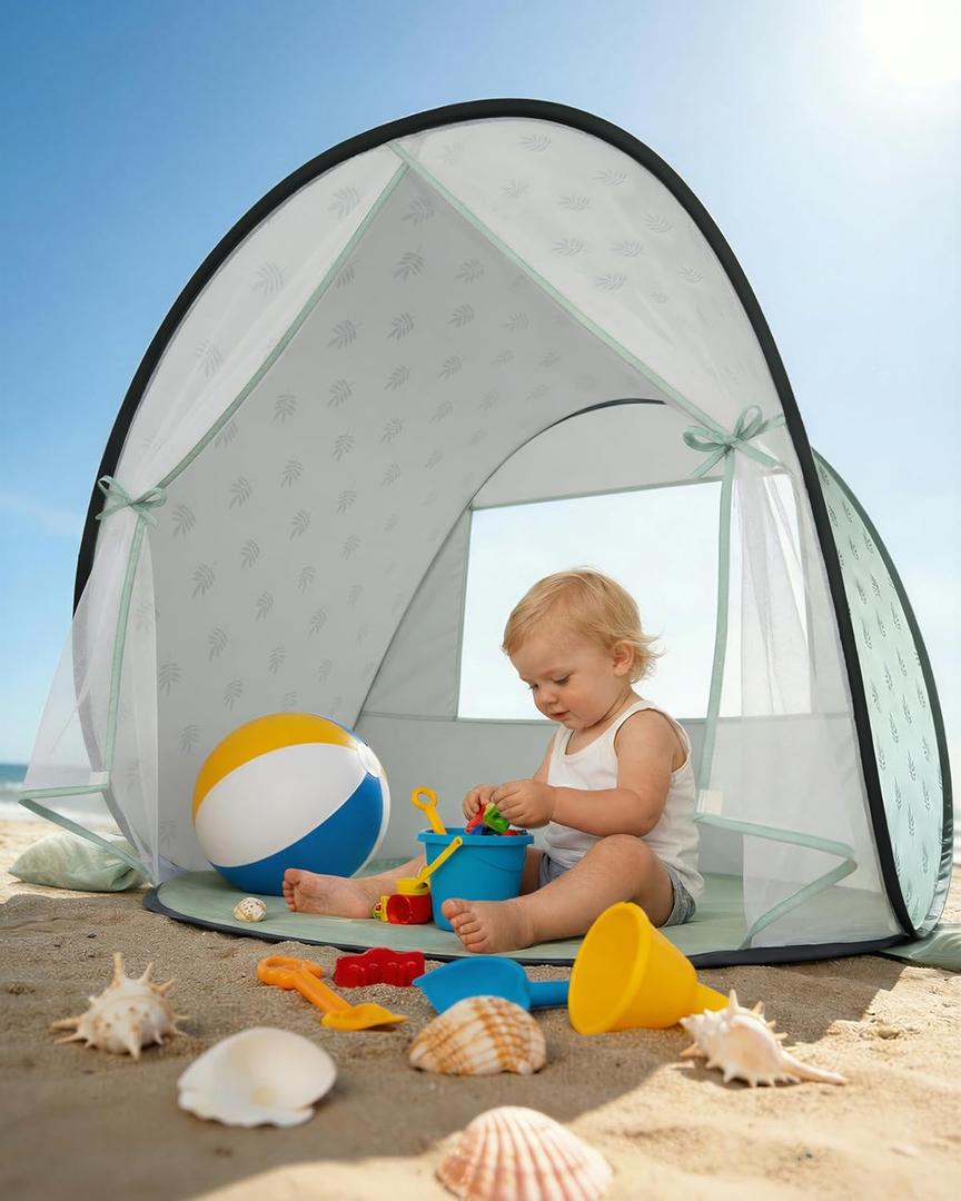 Baby Beach Tent, 2026 Upgrade Pop Up UPF 50+ UV Protection Sun Shelter Canopy with Mosquito Net Portable Outdoor Shade Summer Essentials for Babies & Toddlers