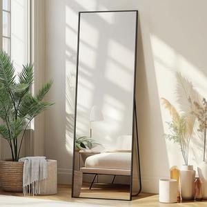 Amazon.com: Delma Wall Full Length Mirror,Standing Mirror Full Body,Large Floor for Wall Door Bedroom Bathroom Living Room with Aluminium Frame(with Stand,56x15-Black) : Home & Kitchen