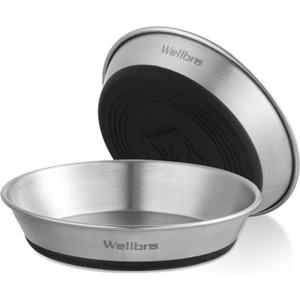 Cat Bowls, 2 Pcs Stainless Steel Cat Bowls for Food and Water, Whisker Fatigue Shallow Non-Slip Dishes Plates for Small Dog Puppies Cats