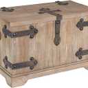 Household Essentials Decorative Trunk, Victorian, Small, Chinese Fir Wood, Aged-Wood Finish with Metal Accents, Fully Opening Lid, Stout Design, Ring Handles