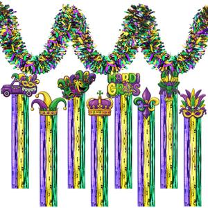 Gemscream 10 Pack Mardi Gras Decorations Set Mardi Gras Party Supplies Includes 8 Pcs Tassel Hanging Swirls and 2 Pcs 6.6ft Garland Hanging Outdoor Decor for Carnival Festival Home Garden Yard Decor