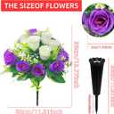 Artificial Cemetery Flowers,Cemetery Flowers for Grave,Outdoor Grave Decorations Roses,Memorial Flowers Bouquet with Cemetery Vase for Headstone Tombstone Decoration,2 Sets (Purple White)