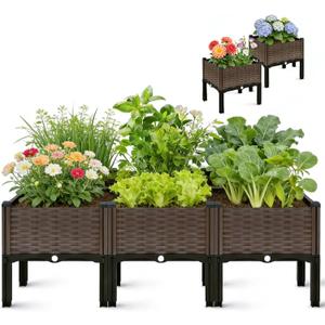CloudDream 3Piece Brown Raised Garden Box Set, Ideal for Growing Vegetables, Herbs, Flowers & Succulents. with Built-in Drain outlets and,it Works Well Indoors and Outdoors, Suitable (Brown)