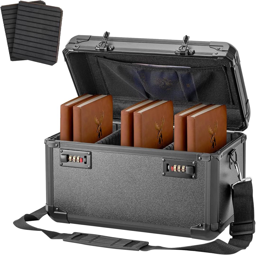 LOCKCURX Aluminum Alloy Lock Box with Code, Lockable Storage Box for Medicine, Cash, Phone & Valuables – Childproof, Portable & Durable – 13.6 x 8.3 x 7.8 Inch Black– Home, Office, School Use