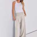 ANRABESS Women Linen Palazzo Pants Summer Boho Wide Leg High Waist Casual Lounge Pant 2026 Beach Travel Vacation Outfits (Beige, M)