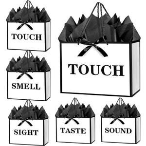 JWSCYSY 12.6" 5 Senses Gift Bags with Tissue Papers and Ribbons for Men, Women, Him Her Birthday, Anniversary, Wedding, Valentine's Day (White Black)