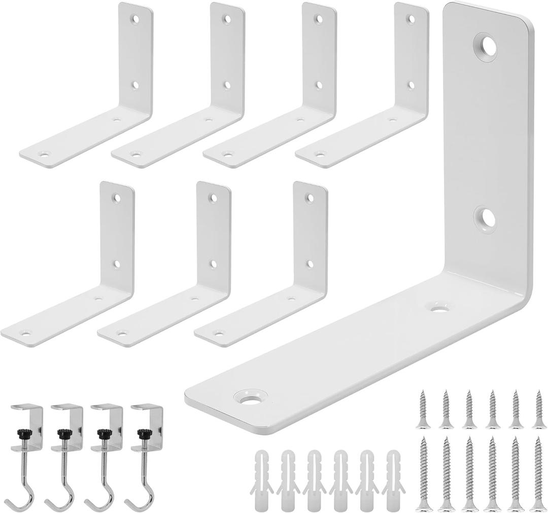 L Floating Shelf Brackets,8 Pack Heavy Duty L Brackets for Shelves, L 5" X H 4" White Metal Countertop Support Brackets,Wall Mounting for Wood