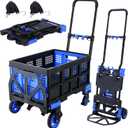 2 in 1 Hand Truck Dolly Foldable with Basket,Hand Truck Foldable with Retractable Handle,330LBS Capacity Folding Hand Cart,Portable Dolly Cart with Wheels for Moving