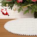 IMIKEYA Christmas Tree Skirt, 36 inches Luxury Faux Fur Christmas Tree Skirt, Beige Christmas Xmas Tree Skirt with Hand-Sewn Pompoms, Soft Thick Plush Tree Skirt for Christmas Tree Decorations