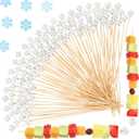FoldTier 100 Pcs 8 Inch Snowflake Cocktail Picks for Fruit Kabobs Appetizers Cocktail Fancy Bamboo Skewers Sticks Toothpicks Cake Topper for Valentine Galentine Winter Disco Party Decor
