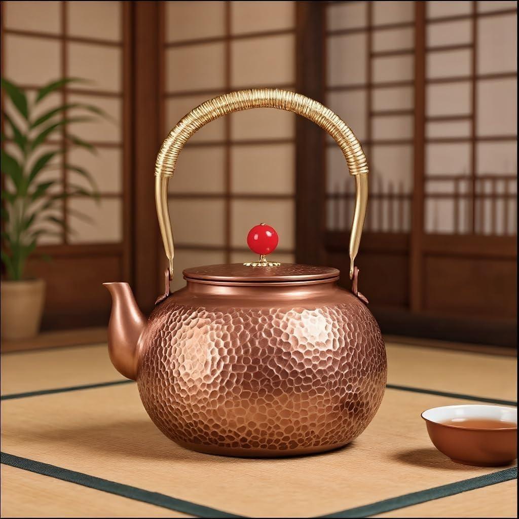 Copper Tea Kettle, 1.6 Quart Stovetop - Handmade Hammered Pot with Coating-Free & Rust Resistant Design for Traditional Stovetop Use
