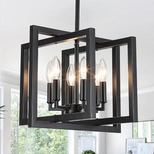 ANKYLHUA Small Black and Nickel Chandelier, 6-Lights Modern Pendant Light Fixture, Dining Room Light Fixture Geometric Chandeliers Industrial Hanging Lights for Kitchen Island Entryway Hallway Foyer Black Chandelier
