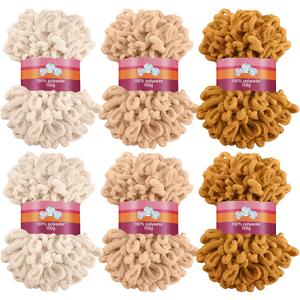 6 Pack Finger Loops Yarn Bulk Soft Chunky Yarn 600 G/ 6 Skeins for Mothers Day Beginners Knitting No Needles or Hooks(Beige,Khaki,Turmeric)