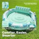 SLOOSH Inflatable Tanning Pool Lounger Float, 72" x 56" Pool Floats Adult with Pillow, 4 in 1 Round Suntan Tub Raft Floatie,Sunbathing Bed Lounge for Water Blow Up Ball Pit Party Gifts, Cyan