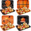 4 Pieces Basketball Serving Trays - Sports Melamine Platters Reusable Rectangle Party Trays for Basketball Sports Theme Party Food Dessert Serving Supplies, 13 x 9.7 inch