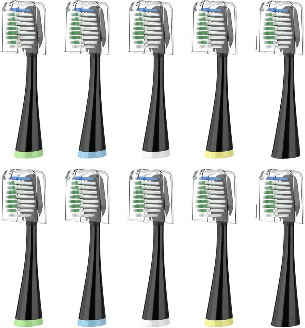 Replacement Toothbrush Heads for Waterpik Complete Care 5.0/9.0 (CC-01/WP-862), with Covers, 10 Count, Black