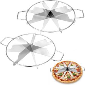 2 Pack Stainless Steel Pie Cutter Press 8 Slice & 7 Slice, Circle Pie Cutter with Side Handles, Non Stick Pie Cutting Divider, Creates Beautifully Uniform Slices for Pies, Pizzas, Desserts