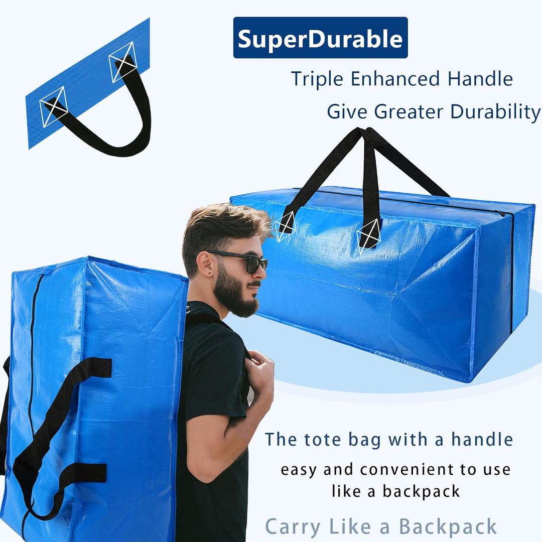 Heavy Duty Extra Large Moving Bags - Strong Handles& Backpack Straps - Blue Storage Bags Alternative to Moving Boxes Bins, Packing bag Compatible with Ikea Frakta Cart