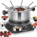 FOHERE 1500W Electric Fondue Pot Set, 1.4QT Non-Stick Electric Fondue Pot with 8 Color-Coded Forks, 6 Pcs Cups and Anti-Scald Handle, Precise Temperature Control for Cheese,Chocolate,Oil and Broth