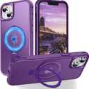 Hocase for iPhone 14/13 Case 6.1", with Magnetic Ring Stand [Compatible with MagSafe] [Military Grade Protection] Slim Shockproof Translucent Protective Phone Case - Purple