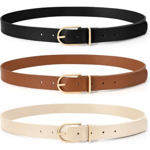 SUOSDEY 2 Pack 3 Pack Womens Fashion Leather Belts for Jeans Dresses Pants Black Brown Beige Ladies Belts with Gold Buckle (Black)