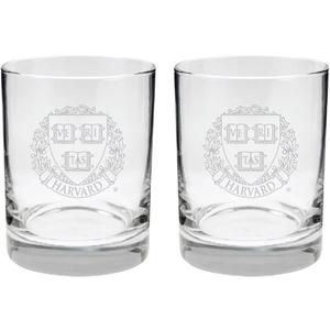 Harvard University 2-Sided Satin Finish Rock or Whiskey Glasses Set of 2