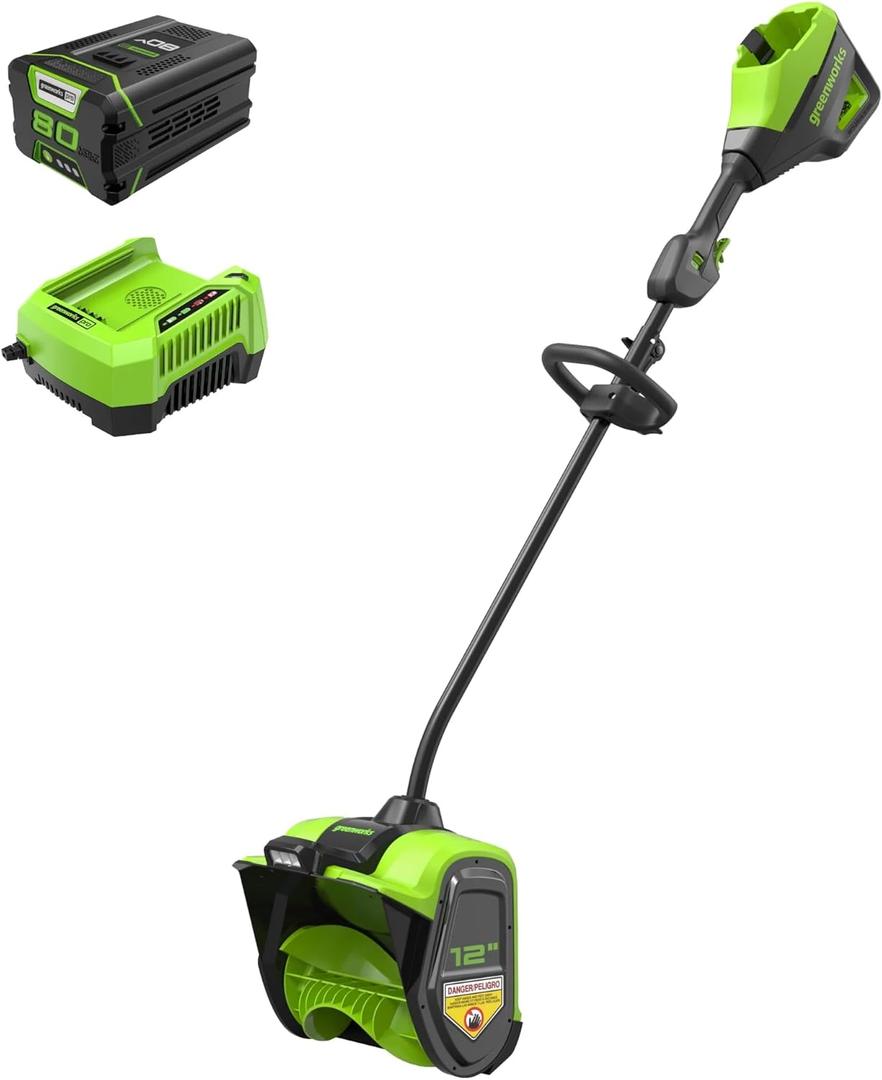 Greenworks 80V 12" Brushless Cordless Snow Shovel with LED Light, 2.0Ah Battery and Charger Included