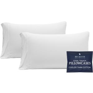 Beckham Hotel Collection Cooling Pillowcases for Hot Sleepers, King Size Set of 2, Cool Bedding, Envelope Closure, Silky Soft, Breathable, Moisture-Wicking, White