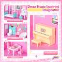 Toylink Pink Doll House for Girls, 3-Story Villa Playset with Light, 3 Dolls, Pool & Slide, Dollhouse Furniture and Accessories, Pretend Play Toddler Toys Birthday Gifts for Kids 3 4 5 6 7 8, 1:12
