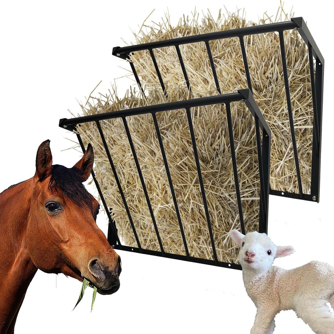 2Pcs Horse Hay Feeder, 31.5'' Long Livestock Hay Feeder with 24 Gallon Large Capacity, Carbon Steel Wall Mounted Hay Rack for Horses, Sheep, Goats, Indoor Outdoor Uses