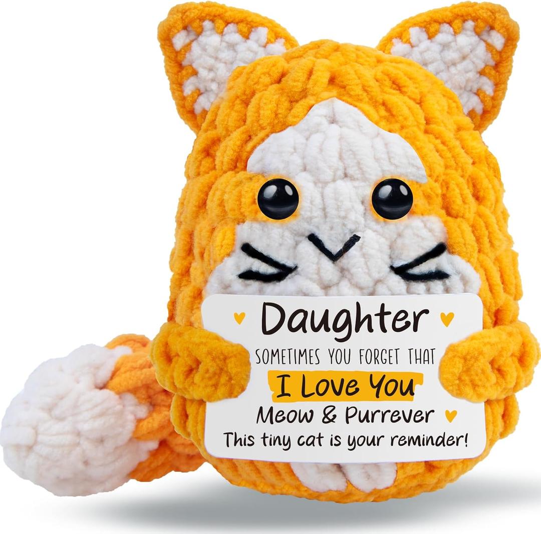 Daughter Gifts from Mom Dad,Handmade Crochet Cat Birthday Gift for Teens Kids Daughter in Law Bonus Step,for Graduation, Mini Cats Present for Daughter Adult Teen