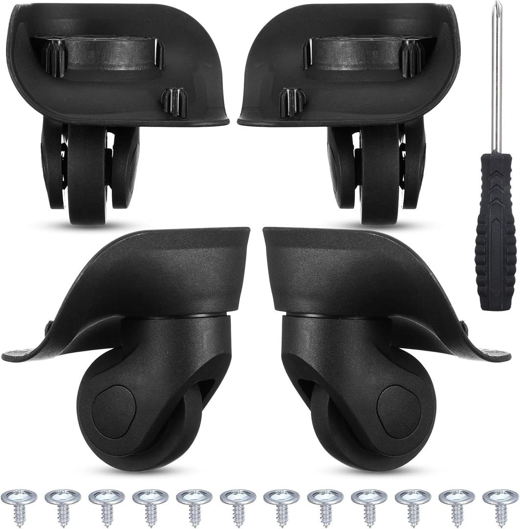 4 Pcs Luggage Wheels Replacement Kit for Suitcase, Suitcase Caster Repair Kits with Screw Replacement Left and Right 360 Silent Spinner Wheels for Travel Suitcases (Black, Large)