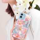 Flower Phone Case for iPhone 15 Pro Max, Delicate Floral Art Pattern Cover, Camera Lens Protector & Shockproof, Silicone Lanyard, Cute Slim & Lightweight for iPhone 15 Pro Max Case (Blue)