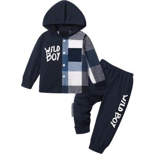 KANGKANG Toddler Boy Clothes Plaid Long Sleeve Hoodie Sweatshirt + Pants 2pcs Fall Winter Boys Outfit Set (4-5T)