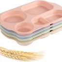 shopwithgreen Divided Plates for Kids Adults, 12 Inch Unbreakable Wheat Straw Portion Control Plates, Large Lightweight Reusable Compartment Lunch Trays, BPA Free Dishwasher & Microwave Safe,4 PCS (Blush)