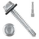 #12 x 1-1/2" (50 PCS) Metal Roofing Screws with Rubber Washer, Hex Head Self Tapping Screws for Metal, Self Drilling Sheet Metal Screw, Hex Bit Socket Included