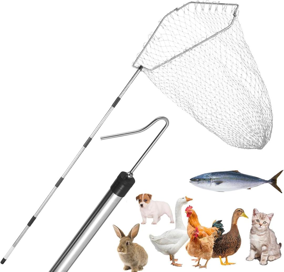 Chicken Catcher, Adjustable from 29 inches to 74 inches Chicken Net,Chicken Leg Hook, Suitable for Catching Outdoor Animals Such as Chickens, Ducks, Fishnet,Geese,Birds (15.3 x 23.2 inch net)