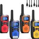 Wishouse Walkie Talkies for Adults Long Range-Rechargeable 4 Pack 2 Way Radios, Hiking Accessories Camping Gear Xmas Birthday Gift for Kids Family with Lamp,SOS Siren,NOAA Weather Alert,Easy to Use (Red Blue Orange Yellow)
