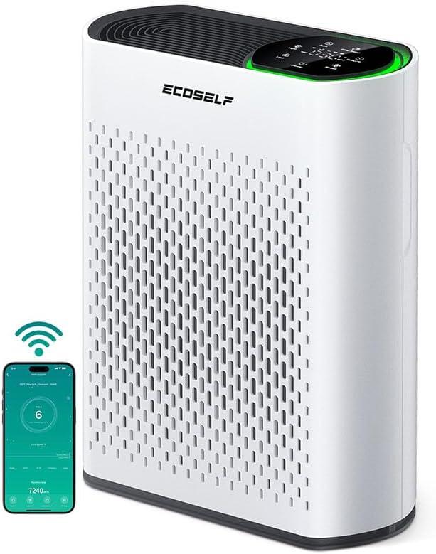 Smart Air Purifiers for Large Room, Cleans 2,400 ft in 30 Mins, 3-Stage True HEPA, 360 Airflow, Smart WiFi App Control, Real-Time Air Quality (PM2.5) Display, Ultra-Quiet 20dB Sleep Mode, HAP602WF (Pure White)
