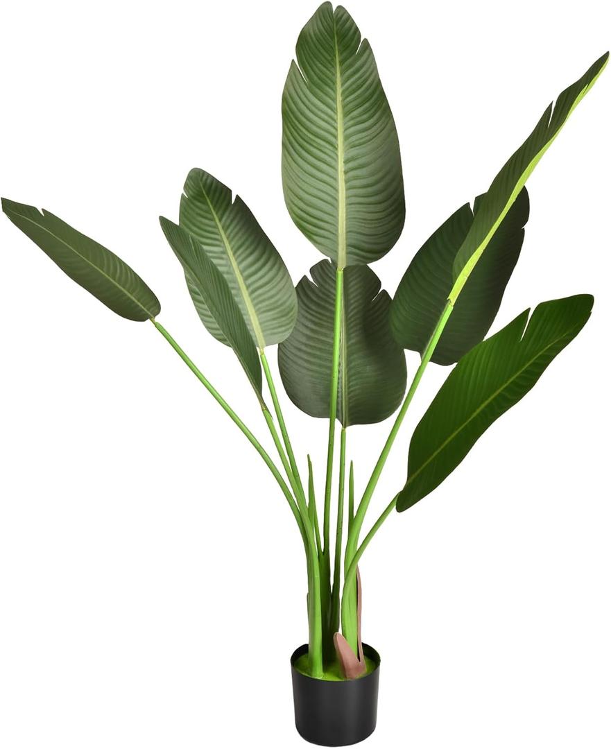 Artificial Bird of Paradise Plant Fake Travelers Palm Tree Faux Banana Leaf Tree Fake Plants Indoor Outdoor for Home Office Decor (4FT) (Green-2)