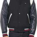Tommy Hilfiger Mens Tommy Hilfiger Men's Mixed Media Varsity Bomber Jacket (Navy), Size Small