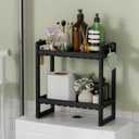 AmazerBath Bamboo Over The Toilet Storage Shelf - 2-Tier Bathroom Organizers and Storage Shelves, 2 in 1 Dual Stable Above Over Toilet Bathrooms Shelf Home Storages Rack for Small Bathroom, Black