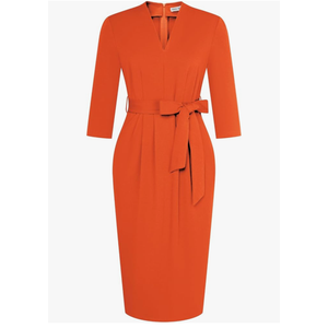 GRACE KARIN Womens Work Dresses V Neck 3/4 Sleeve Back Zipper Tie Waist Bodycon Dress Office Cocktail Dress with Pockets 2XL